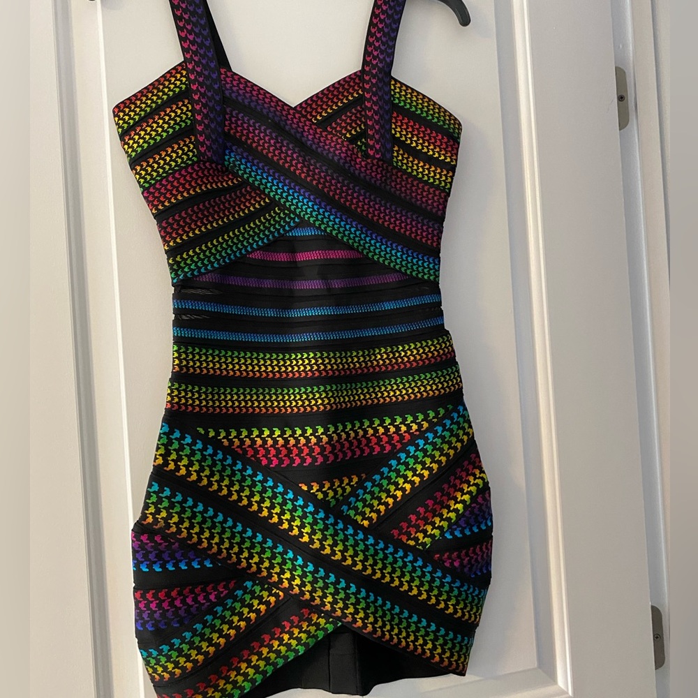 New never worn Rainbow Bandage mini dress